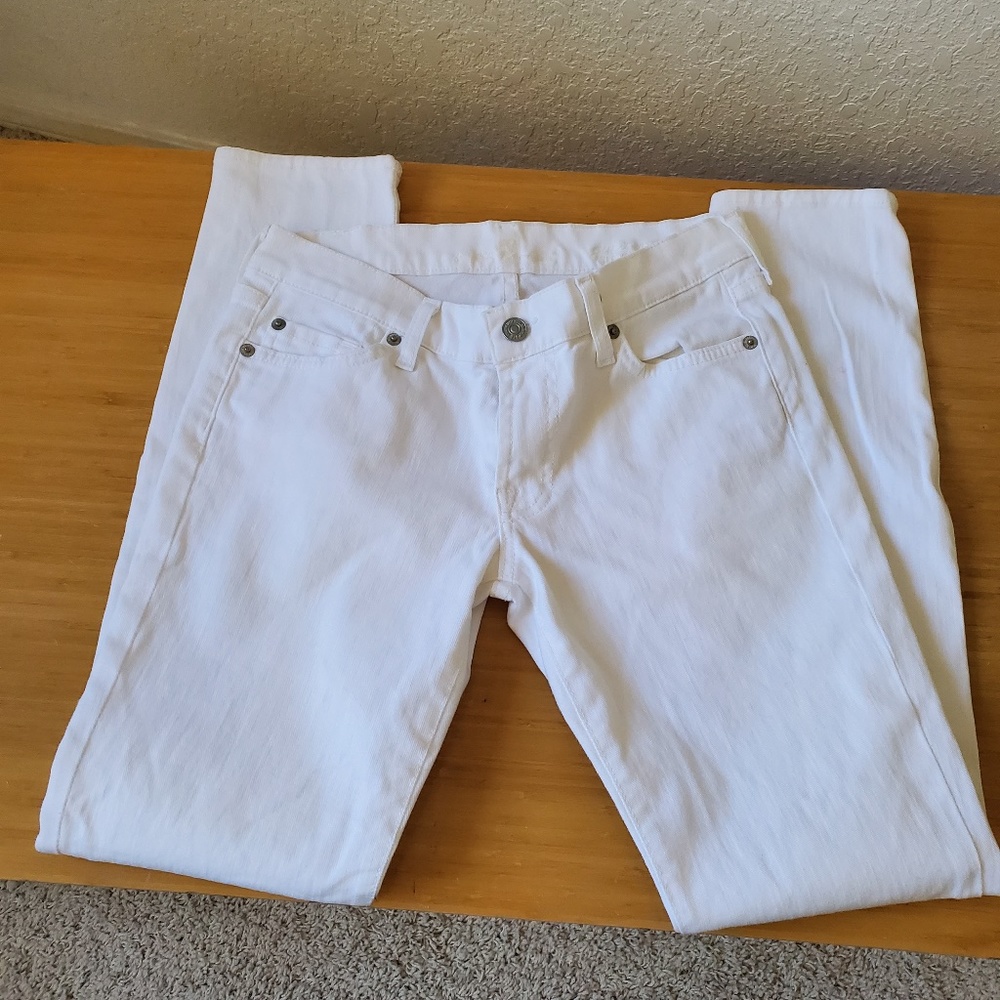 7 For All Mankind Straight Skinny Low White Jeans Size 27